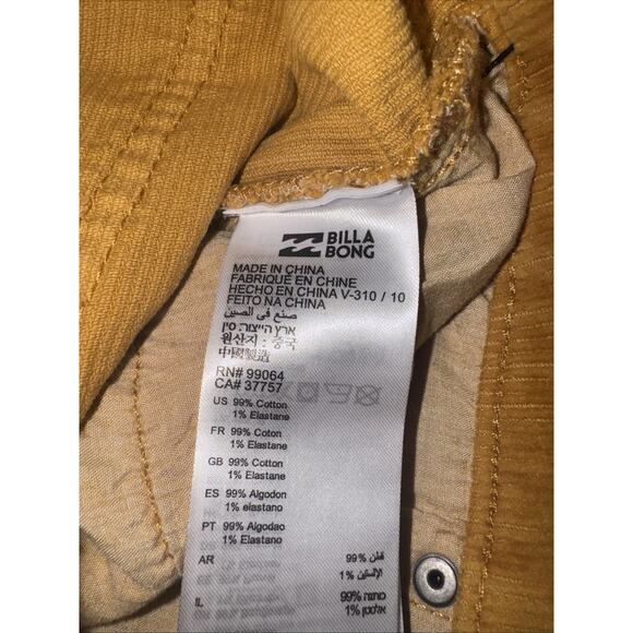 Billabong Corduroy Cutoff Shorts Sz 28 Lite Hearted Lace Up Pockets Stretch Gold - Picture 8 of 10